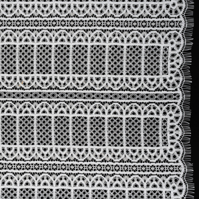 Raschel Lace Panel with Finished Edges - Ivory Geometric Rows of Windows