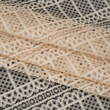 Raschel Lace Panel with Finished Edges - Tea Stain Geometric Rows of Windows