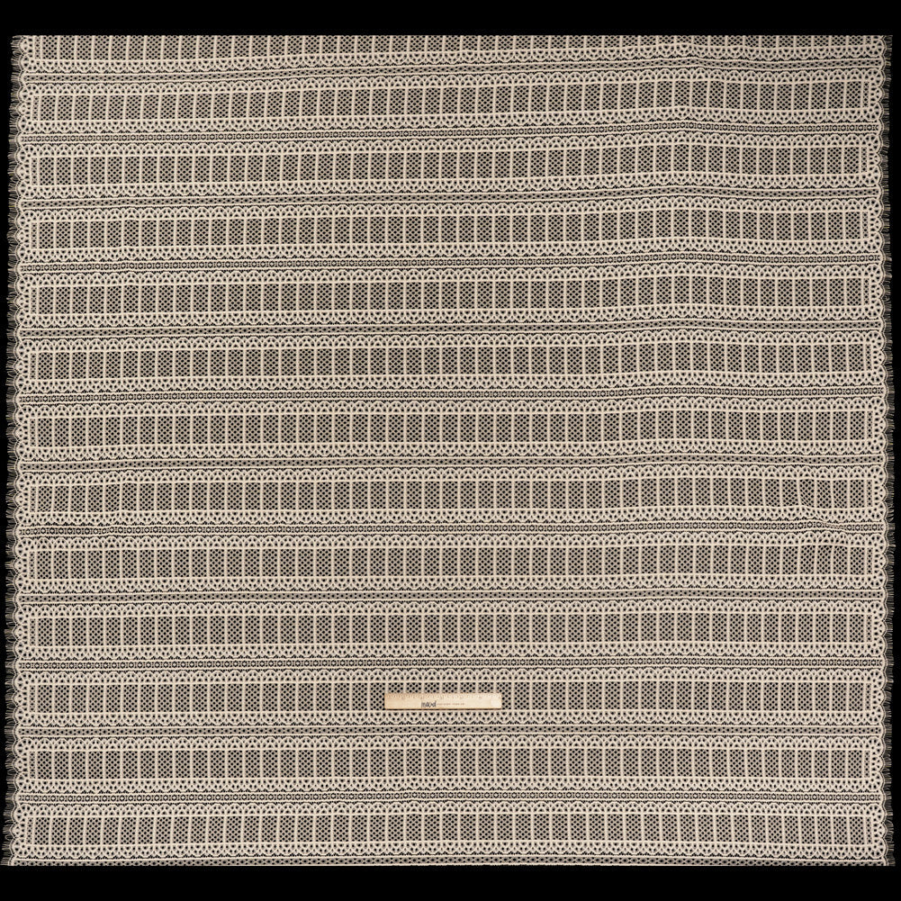 Raschel Lace Panel with Finished Edges - Tea Stain Geometric Rows of Windows