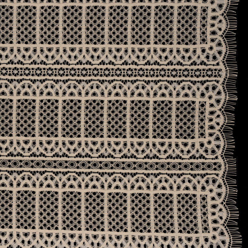 Raschel Lace Panel with Finished Edges - Tea Stain Geometric Rows of Windows