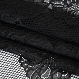 Corded Raschel Lace Panel with Finished Edges - Black Big Flowers on Diamond Net