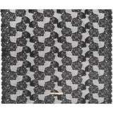 Corded Raschel Lace Panel with Finished Edges - Black Big Flowers on Diamond Net