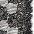 Corded Raschel Lace Panel with Finished Edges - Black Big Flowers on Diamond Net