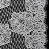 Corded Raschel Lace Panel with Finished Edges - Ivory Big Flowers on Diamond Net