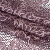 Corded Raschel Lace Panel with Finished Edges - Plum and Burnished Lilac Big Flowers on Diamond Net