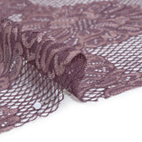 Corded Raschel Lace Panel with Finished Edges - Plum and Burnished Lilac Big Flowers on Diamond Net