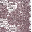 Corded Raschel Lace Panel with Finished Edges - Plum and Burnished Lilac Big Flowers on Diamond Net