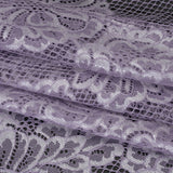 Corded Raschel Lace Panel with Finished Edges - Lavender and Ivory Big Flowers on Diamond Net
