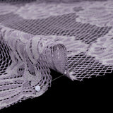 Corded Raschel Lace Panel with Finished Edges - Lavender and Ivory Big Flowers on Diamond Net