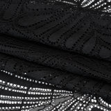 Corded Raschel Lace Panel with Finished Edges - Black Fan Palm Scallops