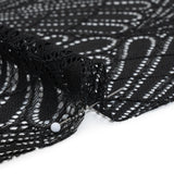 Corded Raschel Lace Panel with Finished Edges - Black Fan Palm Scallops