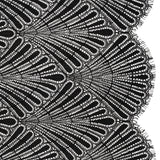 Corded Raschel Lace Panel with Finished Edges - Black Fan Palm Scallops