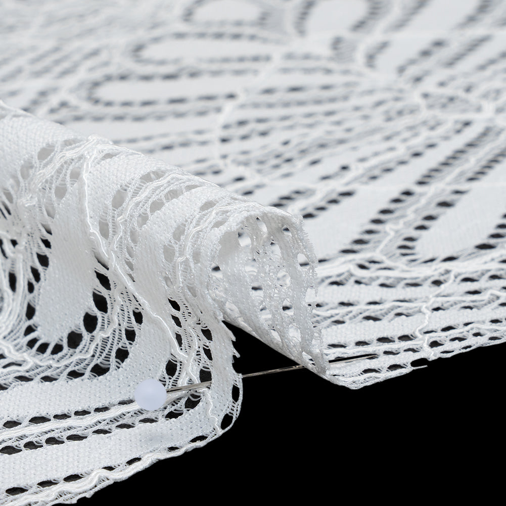 Corded Raschel Lace Panel with Finished Edges - Ivory Fan Palm Scallops
