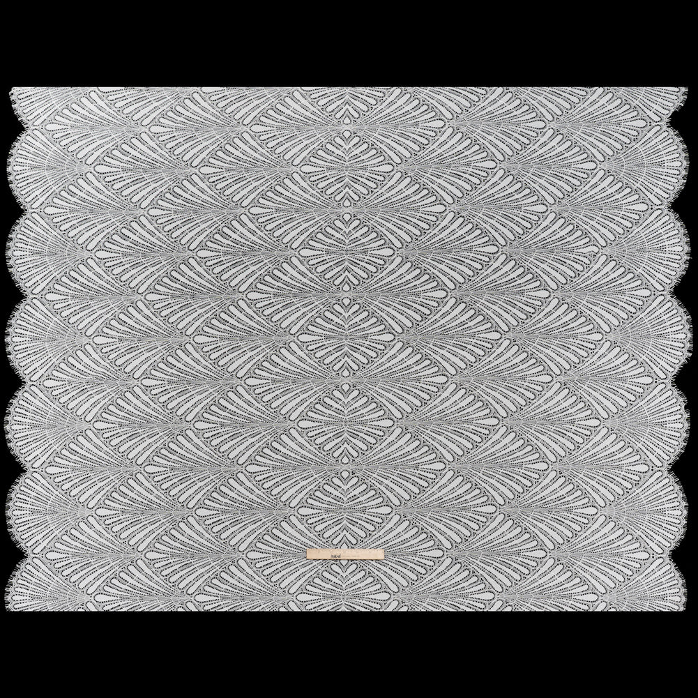 Corded Raschel Lace Panel with Finished Edges - Ivory Fan Palm Scallops