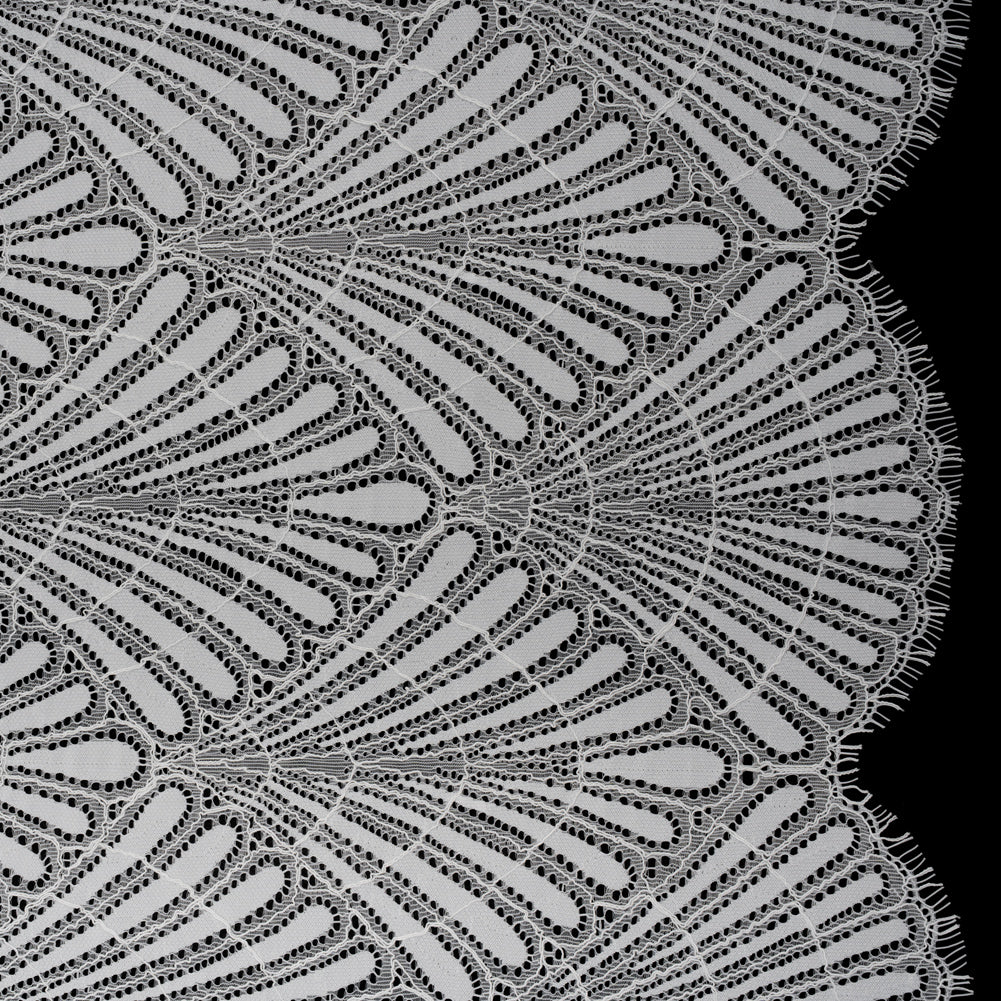 Corded Raschel Lace Panel with Finished Edges - Ivory Fan Palm Scallops