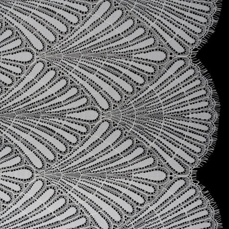Corded Raschel Lace Panel with Finished Edges - Ivory Fan Palm Scallops