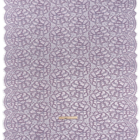 Corded Raschel Lace Panel with Finished Edges - Lavender and Sky Blue All-Over Flowers and Leaves