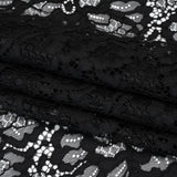 Corded Raschel Lace Panel with Finished Edges - Black All-Over Flowers and Leaves