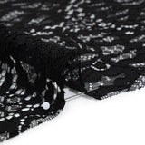 Corded Raschel Lace Panel with Finished Edges - Black All-Over Flowers and Leaves