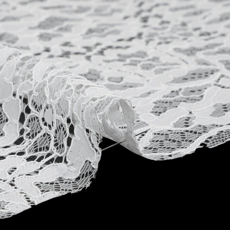 Corded Raschel Lace Panel with Finished Edges - Ivory All-Over Flowers and Leaves