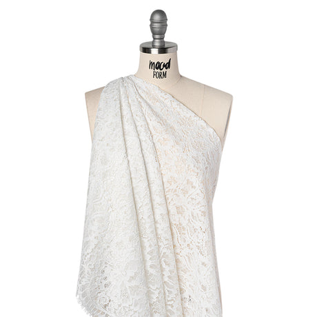Corded Raschel Lace Panel with Finished Edges - Ivory All-Over Flowers and Leaves