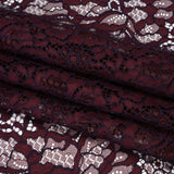 Corded Raschel Lace Panel with Finished Edges - Burgundy and Navy All-Over Flowers and Leaves
