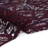 Corded Raschel Lace Panel with Finished Edges - Burgundy and Navy All-Over Flowers and Leaves