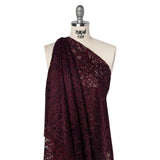 Corded Raschel Lace Panel with Finished Edges - Burgundy and Navy All-Over Flowers and Leaves