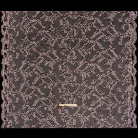 Raschel Lace Panel with Finished Edges - Blossom Pink Delicate Leafy Vines on Net