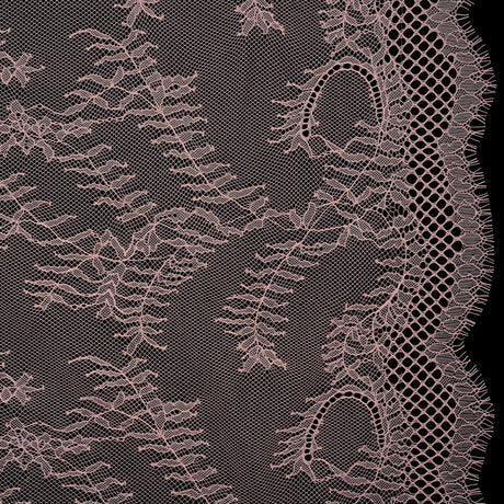 Raschel Lace Panel with Finished Edges - Blossom Pink Delicate Leafy Vines on Net