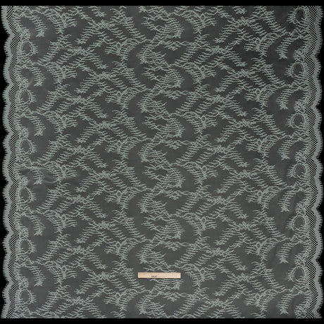 Raschel Lace Panel with Finished Edges - Dusty Aqua Delicate Leafy Vines on Net