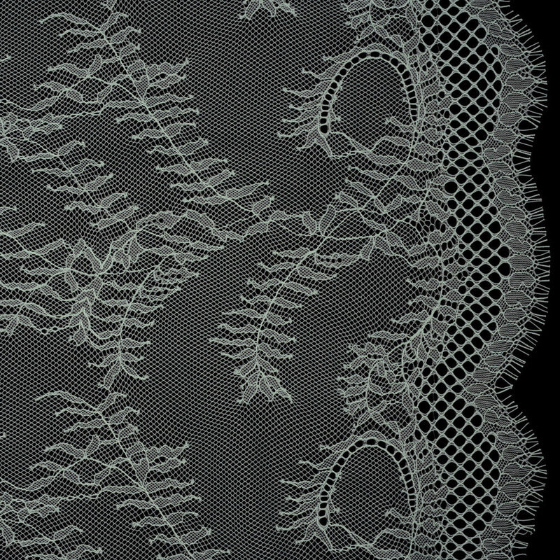 Raschel Lace Panel with Finished Edges - Dusty Aqua Delicate Leafy Vines on Net