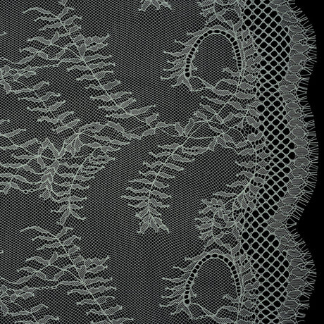 Raschel Lace Panel with Finished Edges - Dusty Aqua Delicate Leafy Vines on Net
