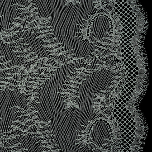 Raschel Lace Panel with Finished Edges - Dusty Aqua Delicate Leafy Vines on Net