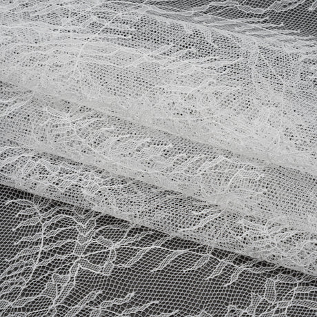 Raschel Lace Panel with Finished Edges - Ivory Delicate Leafy Vines on Net