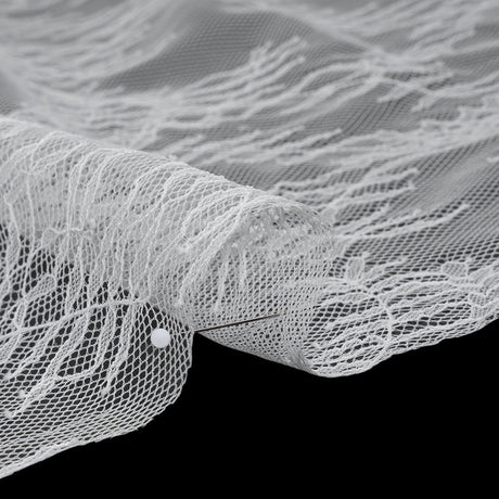 Raschel Lace Panel with Finished Edges - Ivory Delicate Leafy Vines on Net