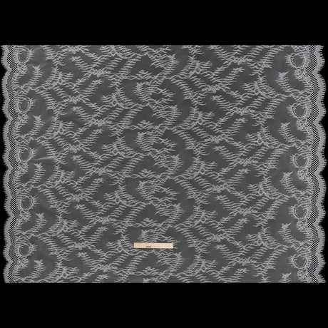 Raschel Lace Panel with Finished Edges - Ivory Delicate Leafy Vines on Net