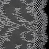 Raschel Lace Panel with Finished Edges - Ivory Delicate Leafy Vines on Net