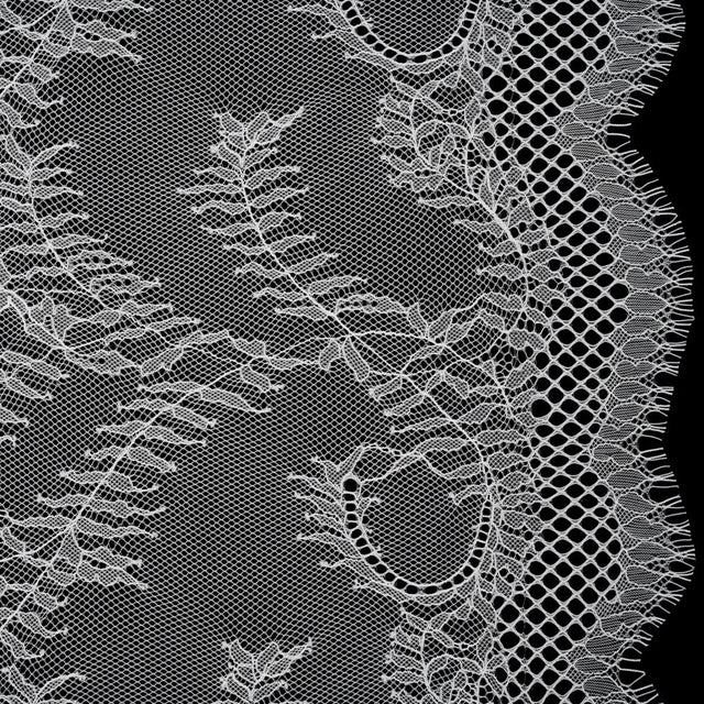 Raschel Lace Panel with Finished Edges - Ivory Delicate Leafy Vines on Net