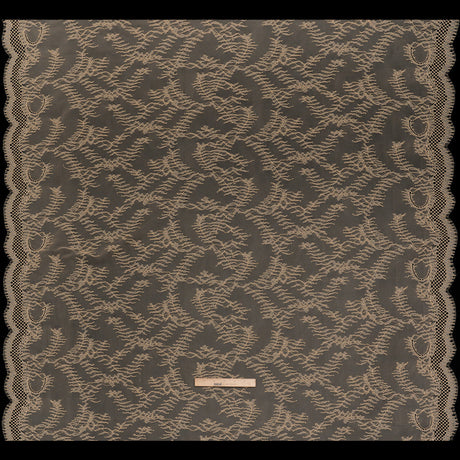 Raschel Lace Panel with Finished Edges - Buff Delicate Leafy Vines on Net