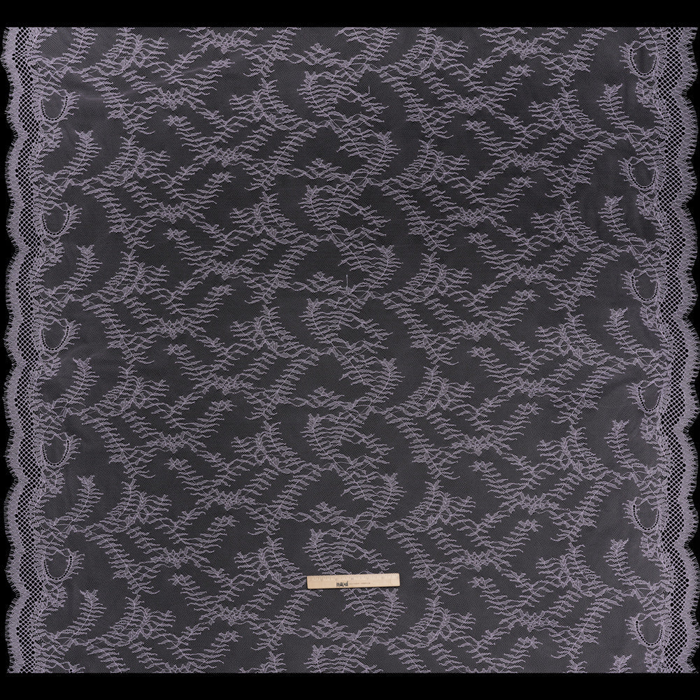 Raschel Lace Panel with Finished Edges - Lavender Delicate Leafy Vines on Net
