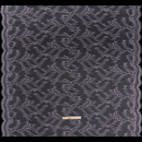 Raschel Lace Panel with Finished Edges - Lavender Delicate Leafy Vines on Net
