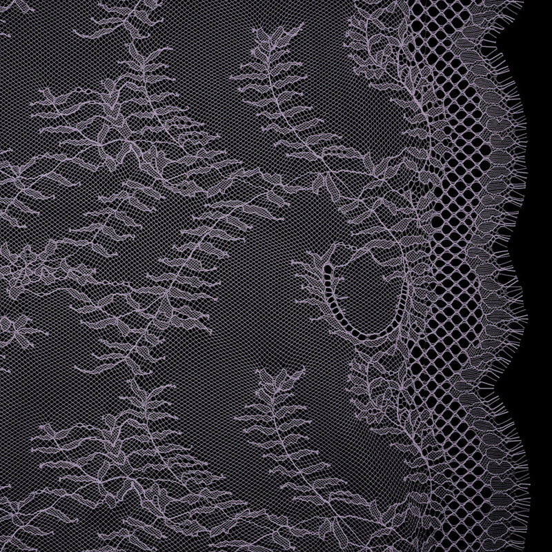 Raschel Lace Panel with Finished Edges - Lavender Delicate Leafy Vines on Net