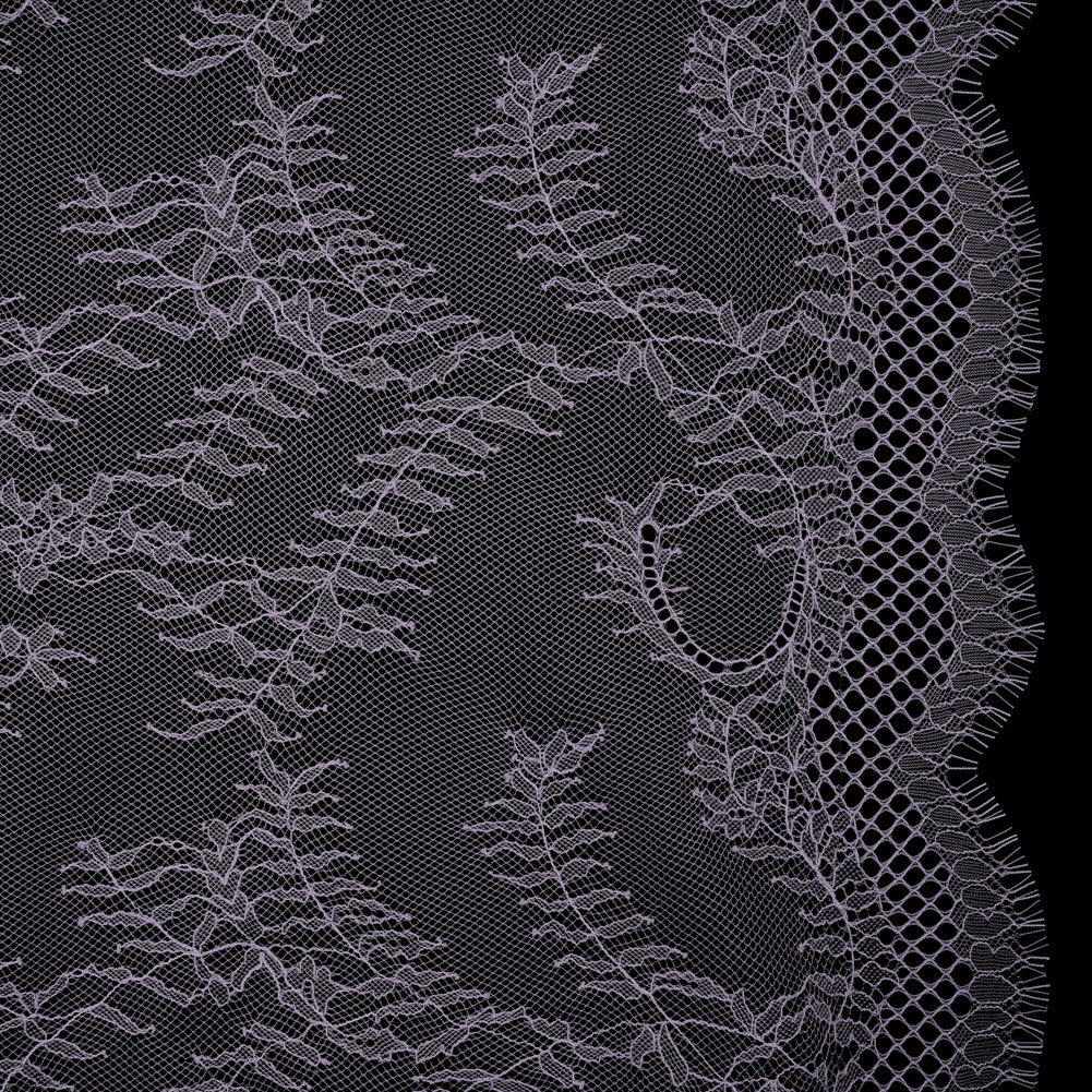Raschel Lace Panel with Finished Edges - Lavender Delicate Leafy Vines on Net