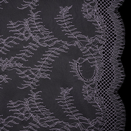 Raschel Lace Panel with Finished Edges - Lavender Delicate Leafy Vines on Net