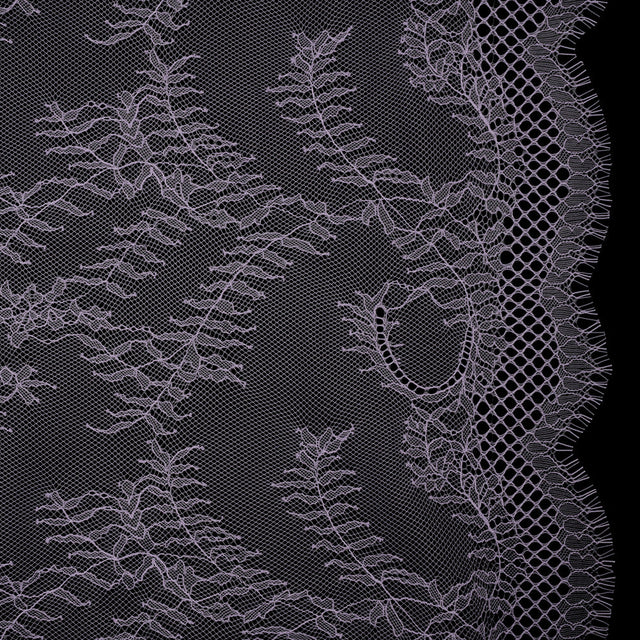 Raschel Lace Panel with Finished Edges - Lavender Delicate Leafy Vines on Net
