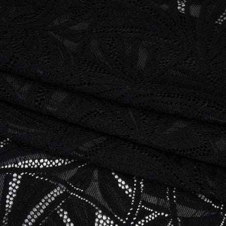 Stretch Raschel Lace with Finished Edges - Black Flying Fans