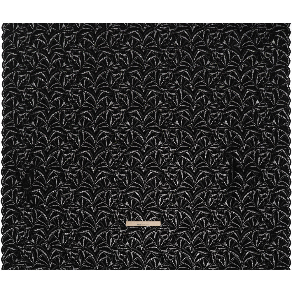 Stretch Raschel Lace with Finished Edges - Black Flying Fans