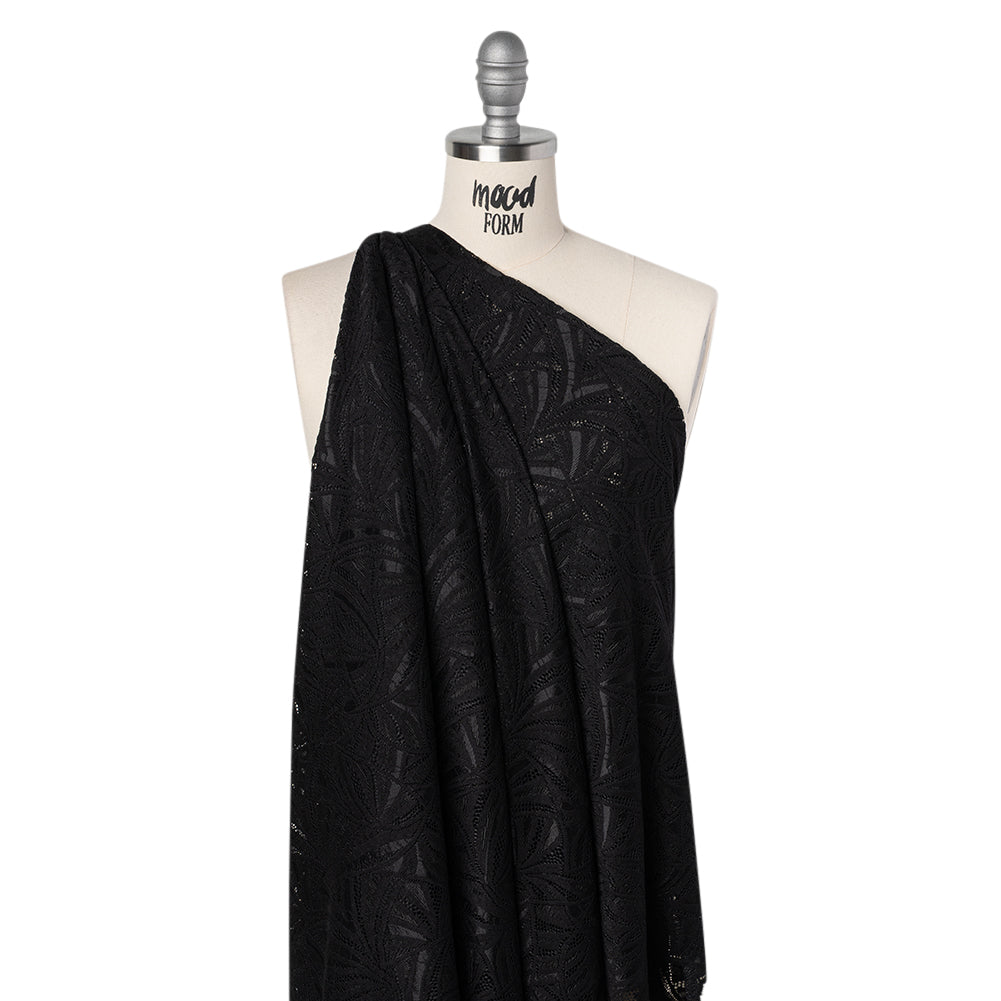 Stretch Raschel Lace with Finished Edges - Black Flying Fans