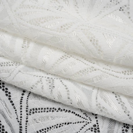 Stretch Raschel Lace with Finished Edges - Ivory Flying Fans